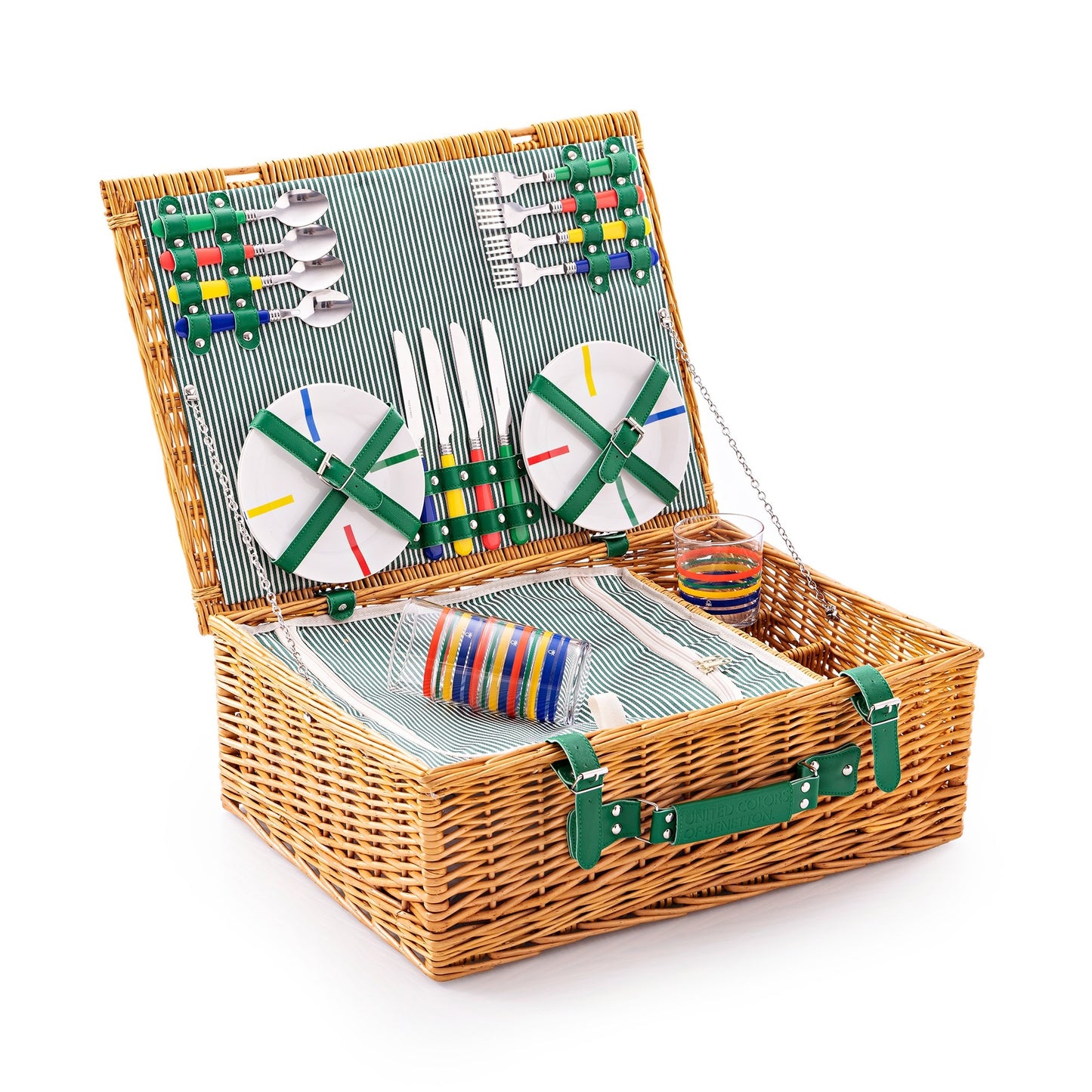 Cesta de picnicPARA 4 personas: cubertería y servicios de platos y vasos.