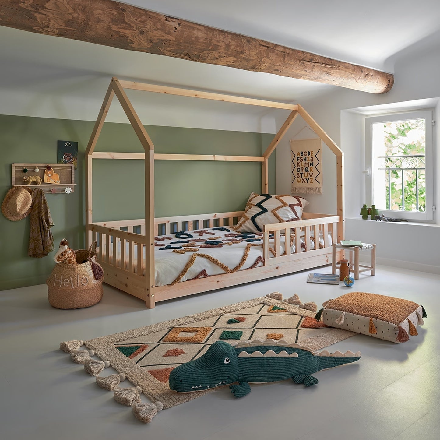 Cama Infantil "Bosco" 90x190cm - Estilo Casita de Juegos, Madera de Pino Natural Atmosphera Kids